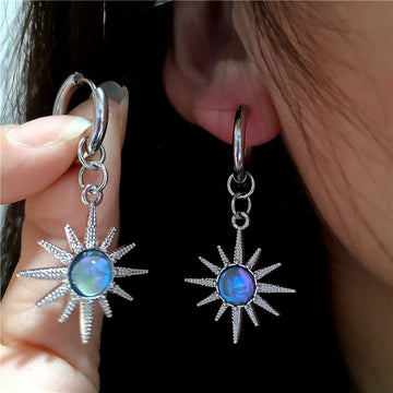 Daiiibabyyy Moonlight Stone Sun Drop Earrings For Men Women Gothic Punk Vintage Y2K Cool Goth Grunge Jewelry Accessories 2024 New Fashion